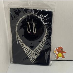 Beautiful Crystal Necklace Earrings Jewelry Set Bridesmaid V-Neck Formal Evening